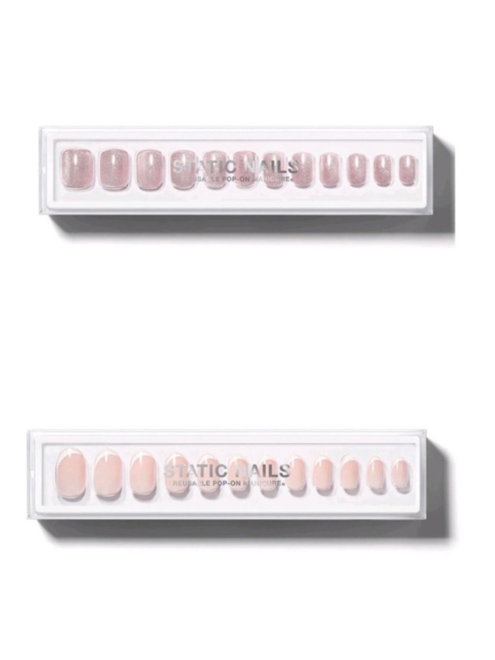 Set of 2 Static Nails in Curved Round French and Velvet Pink Square
